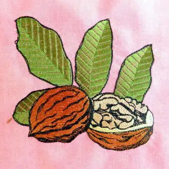 Stickdatei Walnuss mit Blättern 10 x 10 cm