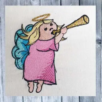 Pummelengel mit Trompete Stickdatei 10 x 10 cm