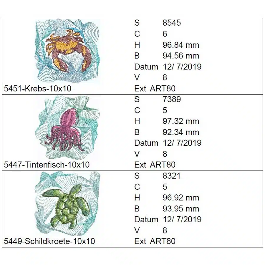 Stickdatei Meeresbewohner Ergaenzungs-Set2 Ubersicht