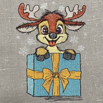 Elfenkritzeleien Elch mit Geschenk - Stickdatei