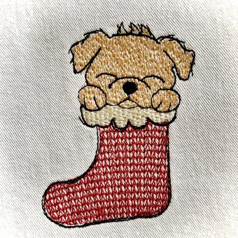 Stickdatei Hund im Socken Kostprobe